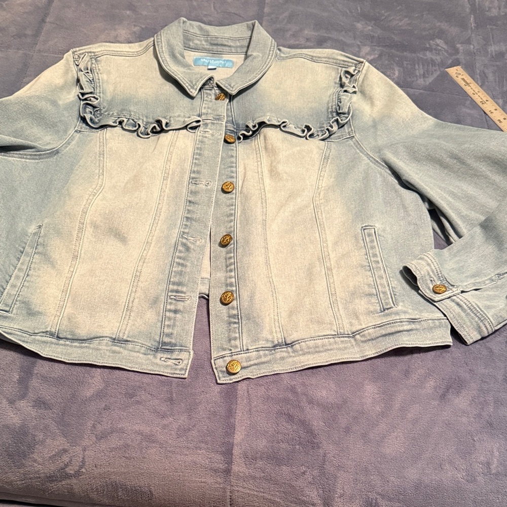 Draper James Light Blue Denim Jacket with Ruffle Accents